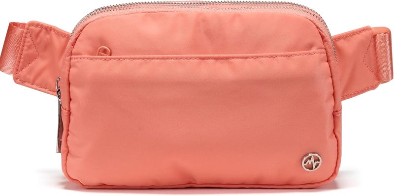 Pander Everywhere Belt Bag for Women, 5 Zipper Pockets Nylon Crossbody Fanny Pack Purse (Dark Salmon). - Image 1